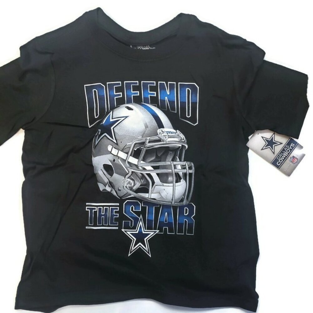 Dallas Cowboys Boys Size XXS Short Sleeve Helmet T-Shirt Black Defend The Star - Picture 2 of 3